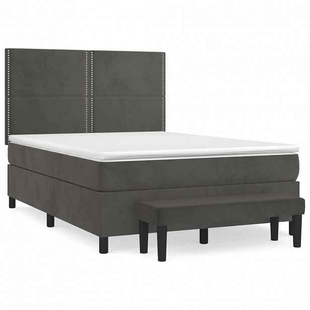 vidaXL Box spring postel s matrací tmavě šedý 140 x 190 cm samet