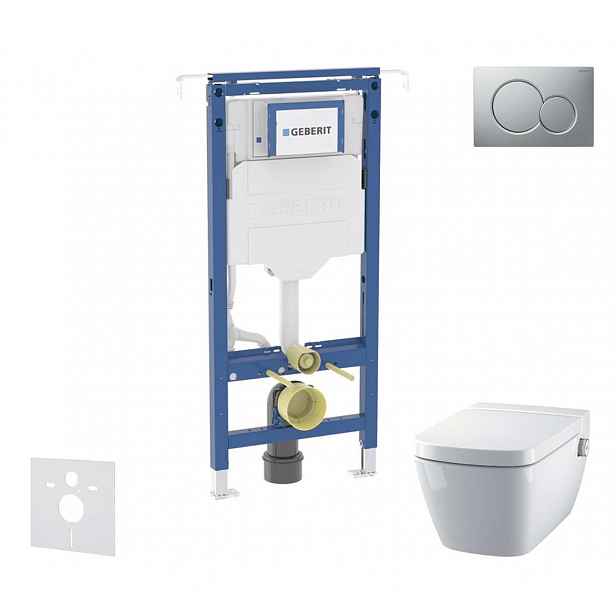 Geberit Duofix - Set předstěnové instalace, klozetu a sedátka Tece One, tlačítka Sigma01, Rimless, SoftClose, matný chrom SANI11CT2100