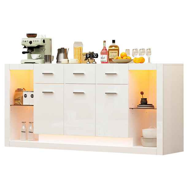 Modenvie SIDEBOARD 160/40/75 cm z dřevotřísky bílá, s LED osvětlením a 3 zásuvkami