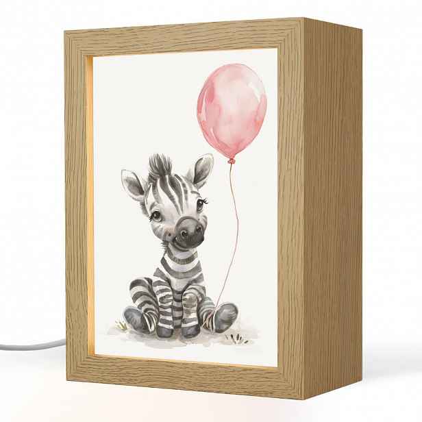 OnlyWow NOČNÍ LAMPIČKA Zebra - Dítě - Zvířata - Růžový balónek 15x20 cm