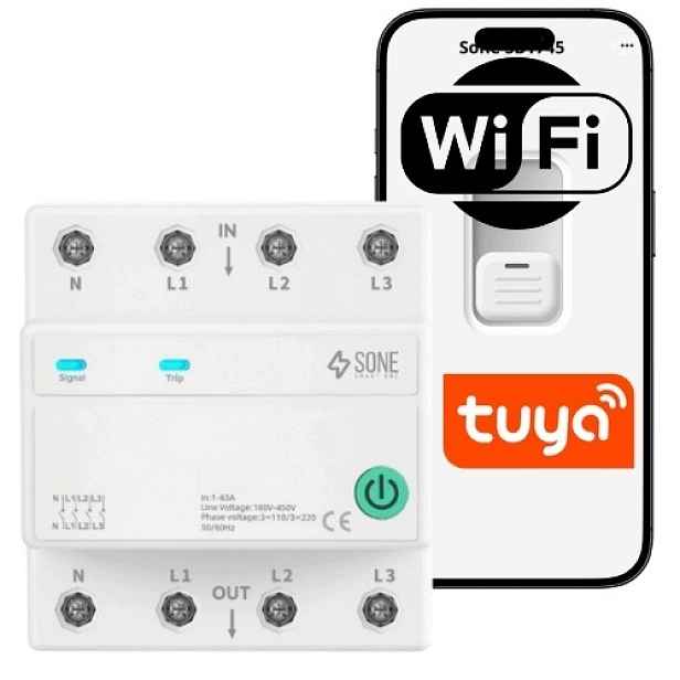 WiFi relé Tuya 3-fázové 3P+N 63A Ovladač Din Smart Life