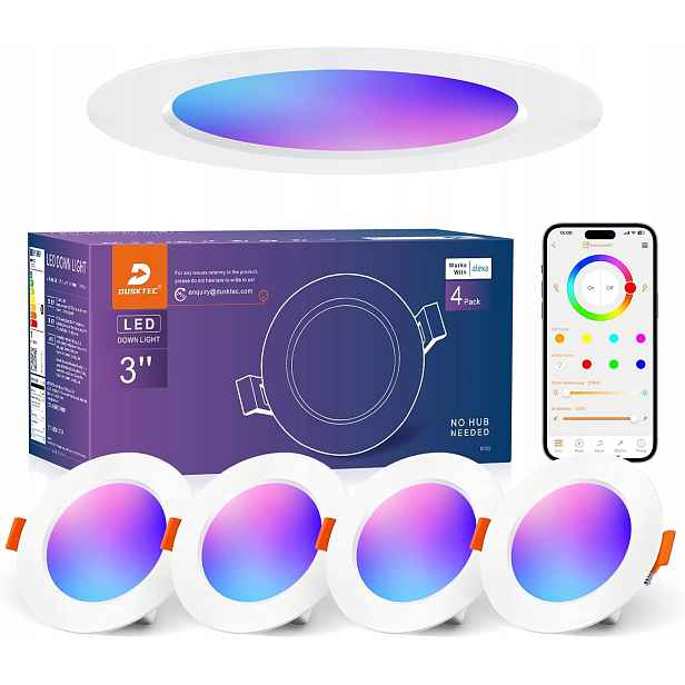 4 ks Rgb Smart stropní reflektor kulatý Dusktec 3 palce -3 bílé svítidlo