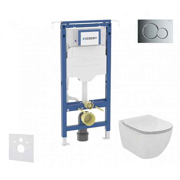 Geberit Duofix - Set předstěnové instalace, klozetu a sedátka Ideal Standard Tesi, tlačítka Sigma01, lesklý chrom SANI11CD1108