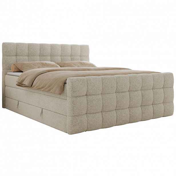 MKS POSTEL BOXSPRING ALTIVO KING DUO 160/200 - Krémová Strukturovaná látka - Topper Visco - H3