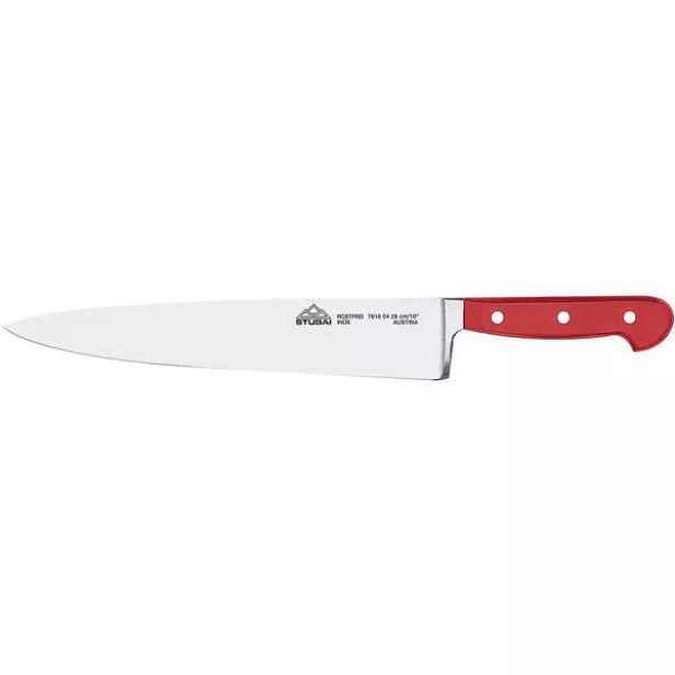 Nůž kuchyňský červený čepel 26 cm široký kovaný Stubai