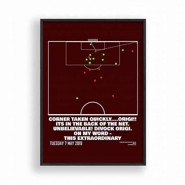 Obraz Liverpool Origi Corner Taken Quickly Rámeček Dřevěný Černý 30x42 cm
