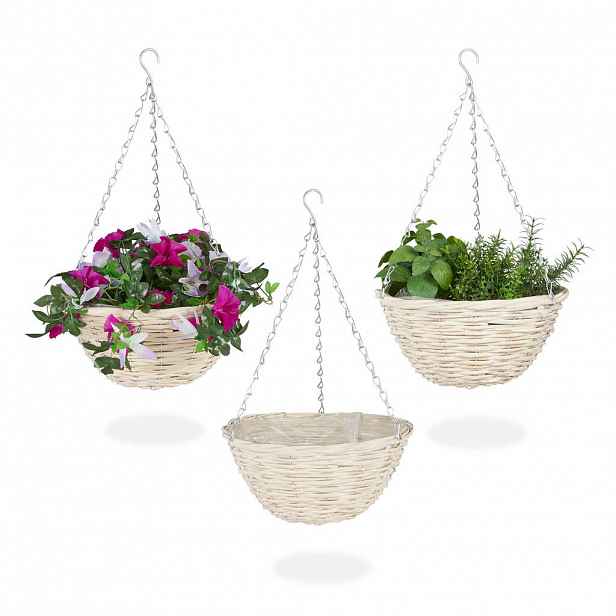 Relaxdays AMPEL Přírodní 3dílný-set proutí 12x25 cm řetěz