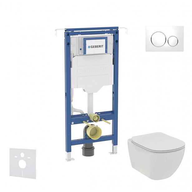 Geberit Duofix - Set předstěnové instalace, klozetu a sedátka Ideal Standard Tesi, tlačítka Sigma20, Rimless, SoftClose, bílá/chrom SANI11CD3102