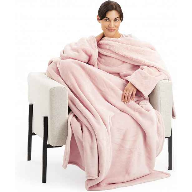 Homelevel Deka s rukávy 200 x 150 cm Polyester světle růžová