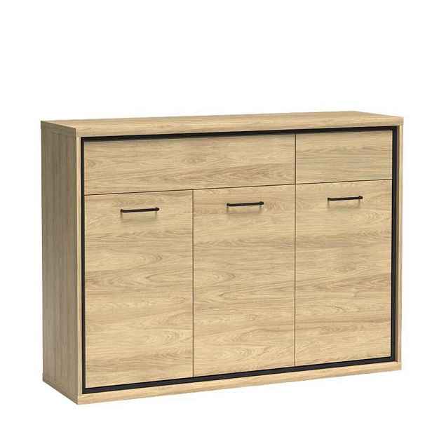 MASSENO KOMODA SYNDRA, 135/101/41 cm se zásuvkami a 3 dvířky, dekor dub