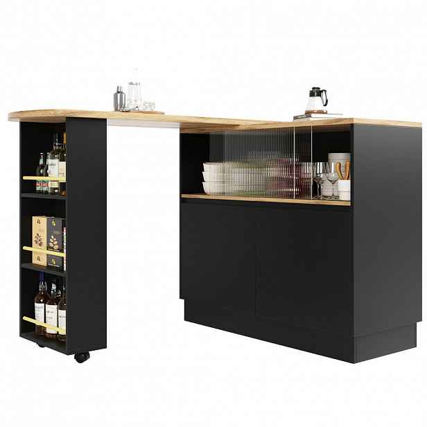 Redom BAROVÁ skříňka 90/45/100 cm, 360° otočná, se skleněnými posuvnými dveřmi, MDF, Černá