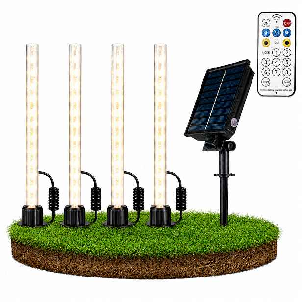 4x Solární Zahradní Lampa Zapichovací pozemní 3000K ovladač