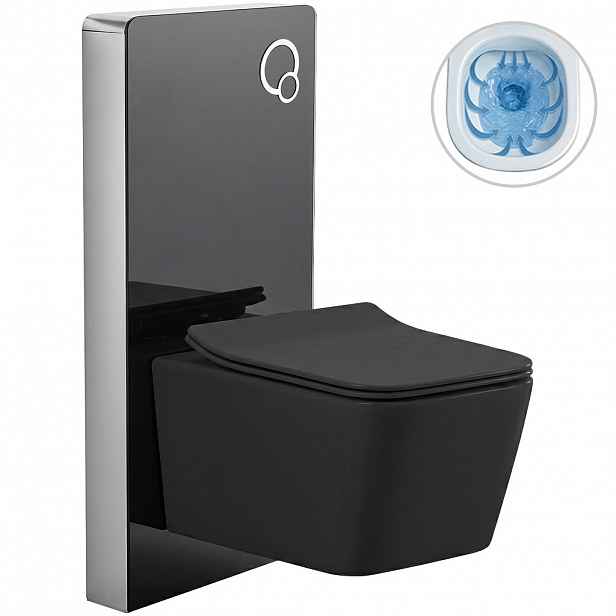 Kompletní WC set Modul/Forte - černá matná - integrované WC tlačítko - pneumatický modul - 51x36 cm