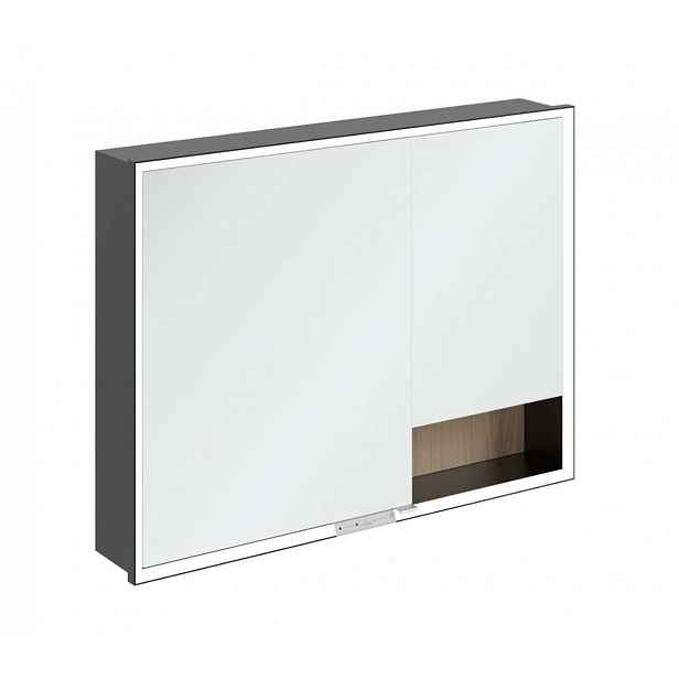 Villeroy & Boch My View+ - Zrcadlová skříňka s LED osvětlením 100x75x17 cm, 2 dvířka, Nordic Oak/matná černá B48210VJ
