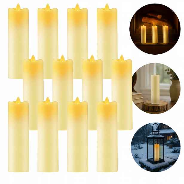 12 X Led Svíčka Na Baterie Bílá Svíčka Efekt Plamene 18 CM Sada