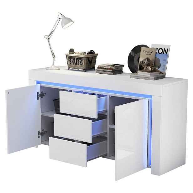 Modenvie SIDEBOARD z MDF 140/40/65 cm bílá, s LED osvětlením