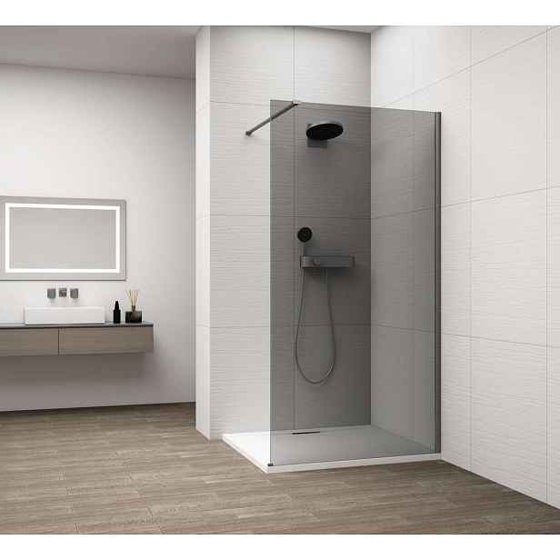Polysan Esca - Sprchová stěna Walk-In 80x210 cm, Antidrop, kouřové sklo/gun metal ES1280-11