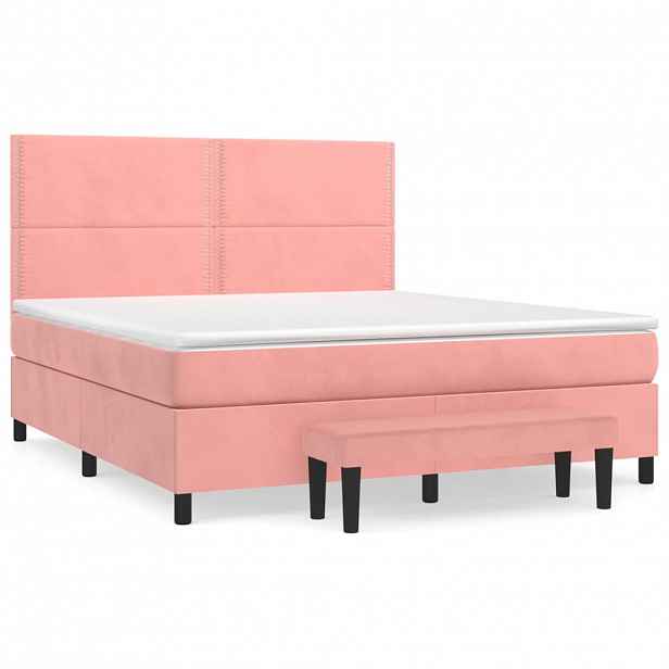 vidaXL Box spring postel s matrací růžová 160x200 cm samet