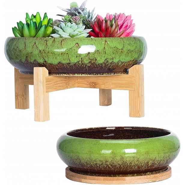 Artketty 2x Květináč na sukulenty – 18,5/25 cm, vrchol bonsaje s táckem