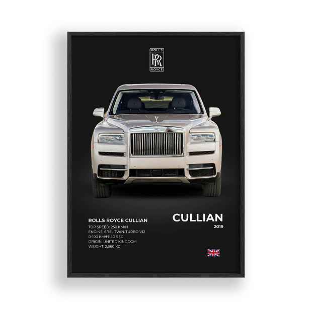 Obraz Rolls-Royce Cullinan Plakát Rámeček Dřevěný Černý 30x42 cm