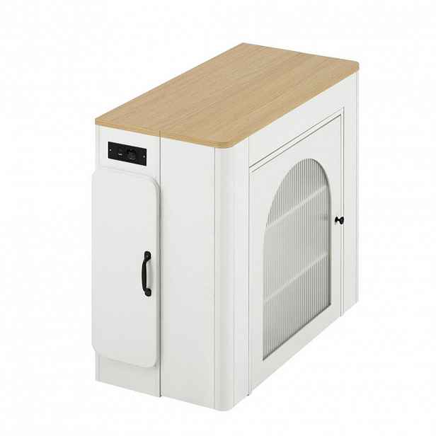 Redom KUCHYŇSKÝ ostrůvek 83/39,6-79,6-119,6-149,6/77 cm s výsuvnou deskou, LED osvětlením, USB/Type-C a úložným prostorem, Bílá/Přírodní