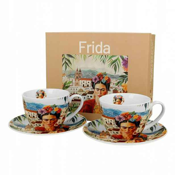 Sada 2 šálků 270 ml Frida Kahlo – Mexická umělkyně – Barevný dárek