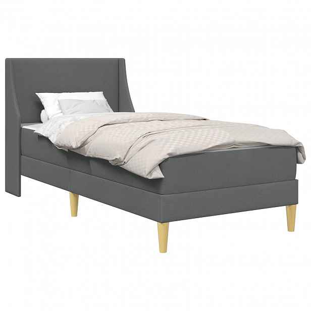 vidaXL Rám postele s matrací s čelo Šedý 90 x 190 cm Polyester