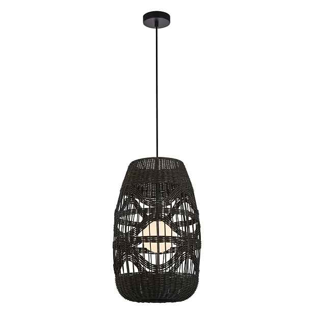 Závěsná lampa boho ratan černá skleněná bílá koule do obývacího pokoje 25 cm Milagro