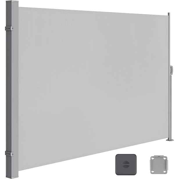 Boční markýza Songmics 160x350 terasová roleta šedá UPF50+ ocelová krytka