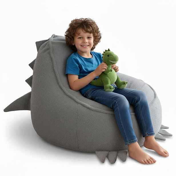 Dreamroots SEDACÍ VAK PRO DĚTI Dino 75/75/55 cm, měkké bouclé 315 g/m², snímatelný potah, Pearl Grey