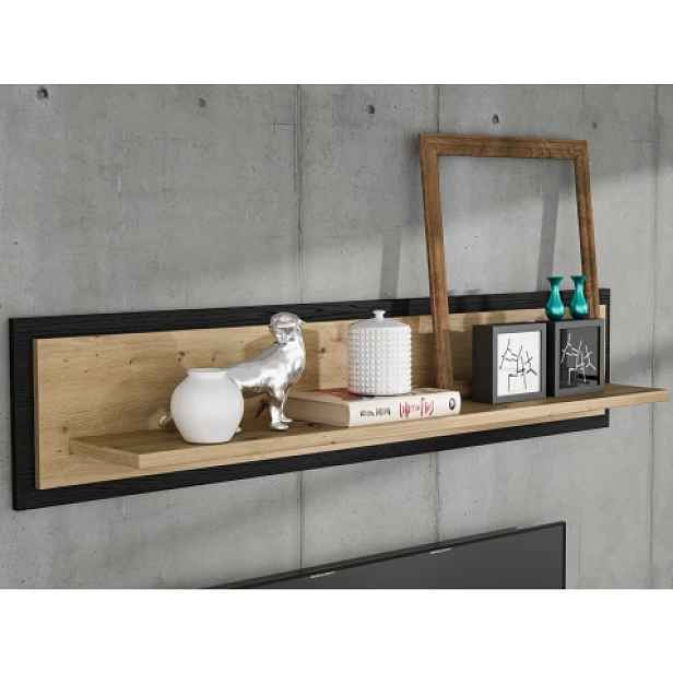 Nástěnná police Trondheim 140 cm, dub artisan/dub černý