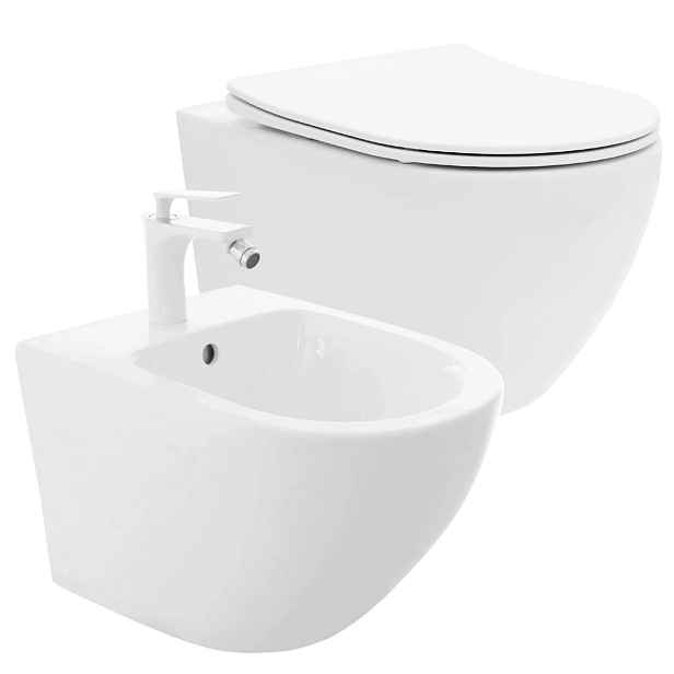 Sada Wc Mísa Carlo Mini Flat Bidet Carlo Mini Rea Bílá Závěsná Rimless