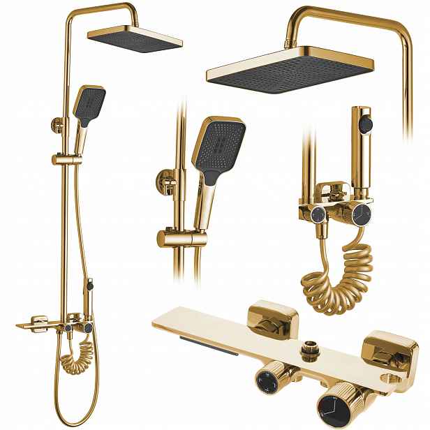 Sprchový Set Na Omítku Zlatý Rea Helix Gold S Dešťovou Sprchou