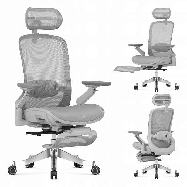 Kancelářská otočná židle Mark Adler šedá, masážní, ergonomická podnožka