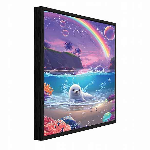 Obraz V Rámu Fialový Tuleň Duha Oceán Do Dětského Pokoje 90x60