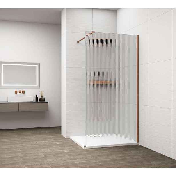 Polysan Esca - Sprchová stěna Walk-In 100x210 cm, Antidrop, sklo Flute/měď mat ES1310-09