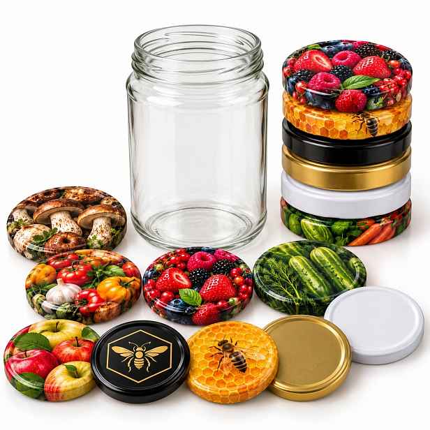 Sklenice 500 ml x 48. Šroubovací Víčka na výběr. Med, konzervy, siláž, Diy!