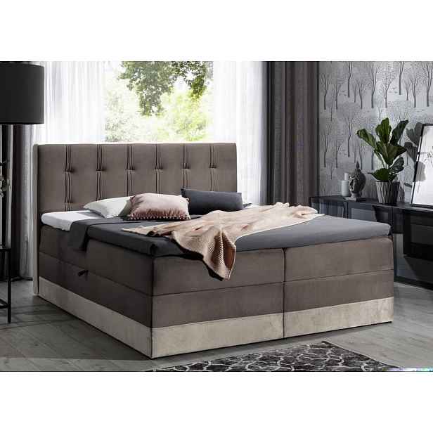 Čalouněná postel boxspring 200x200 MARYLIN - hnědá + topper ZDARMA