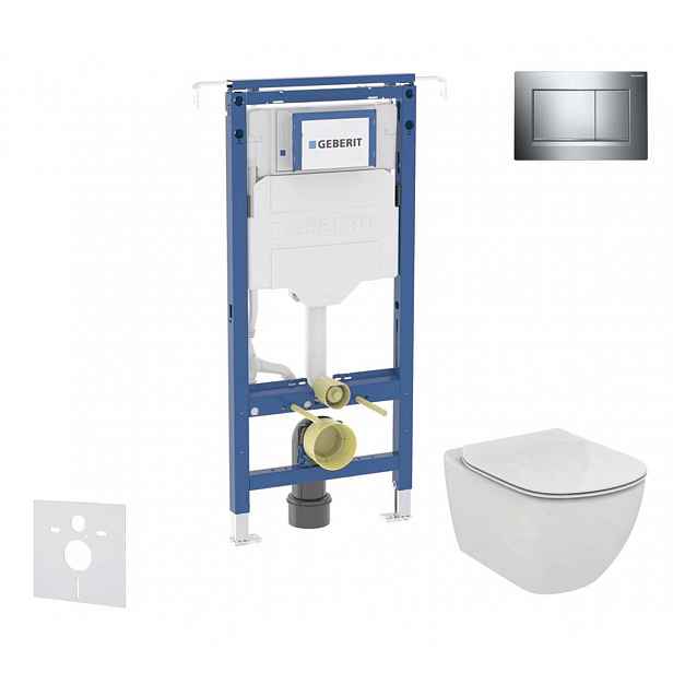 Geberit Duofix - Set předstěnové instalace, klozetu a sedátka Ideal Standard Tesi, tlačítka Sigma20, chrom SANI11CD1110