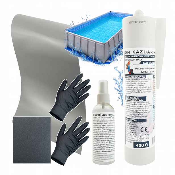 Lepidlo do bazénu Pvc 400 g Velká šedá záplata 50x27 cm Sada na opravu bazénu