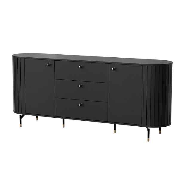 MASSENO KOMODA THIRA, 190,1/81/40 cm se 3 zásuvkami a 2 dvířky, černá