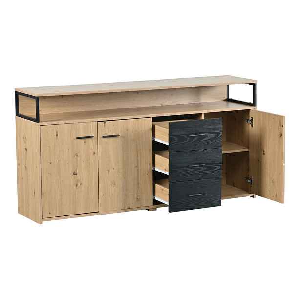 Modenvie SIDEBOARD z dřevotřísky, 150/35/75,9 cm, černá a hnědá, se 3 dvířky a 3 zásuvkami