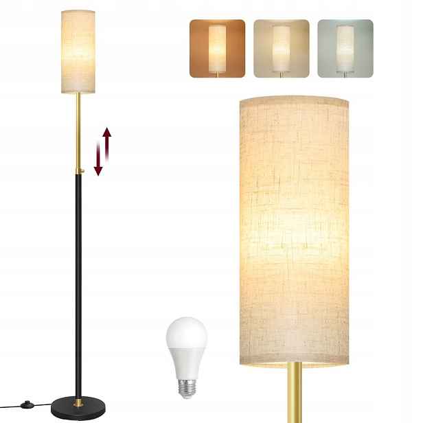 Podlahová lampa s nastavitelnou výškou a lněným stínítkem, 25 x 25 x 148 cm