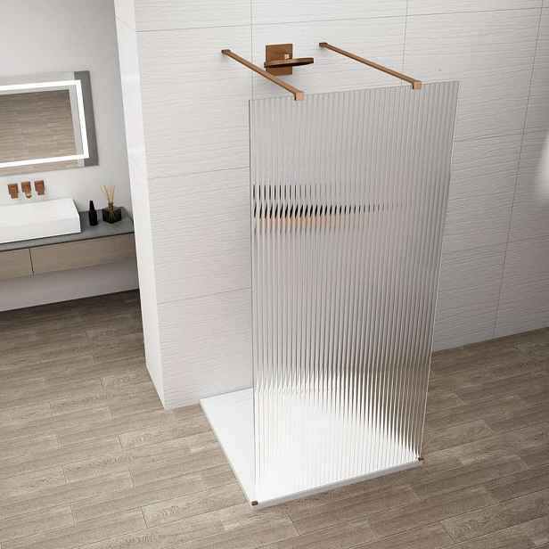 Polysan Esca - Sprchová stěna Walk-In 100x210 cm, Antidrop, sklo Flute/měď mat ES1310-10