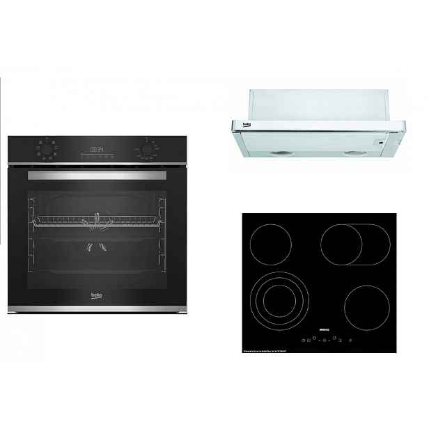 Set spotřebičů Beko- trouba BBIM13300X, deska HIC64404T, odsavač CTB6407X