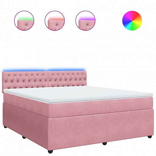 vidaXL Box spring postel s matrací růžová 180x200 cm samet