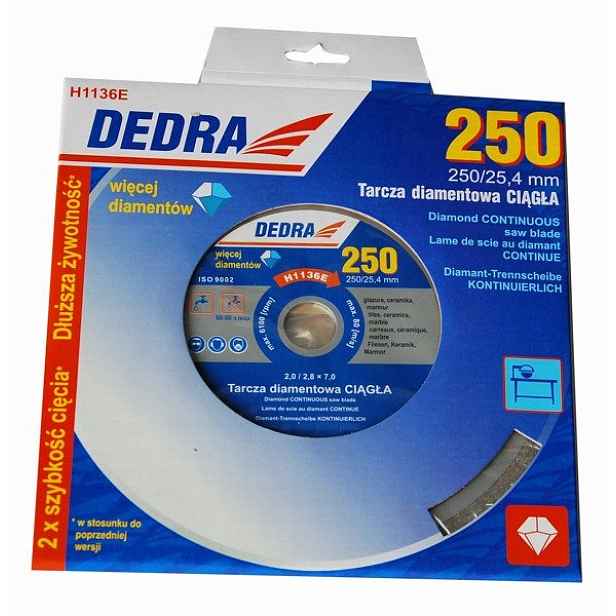 Diamantový kotouč Dedra 250 mm s kontinuálním průřezem