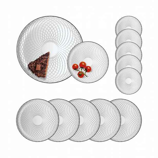 Komplet Talířů 12 kusů 6x Dezertní 17 cm 6x Obědové 30 cm Polské Sklo
