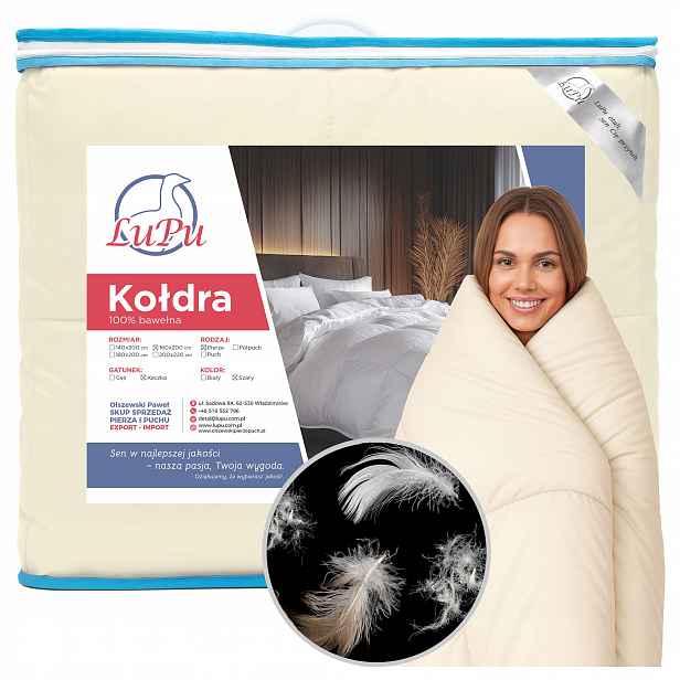 Péřová Přikrývka 160x200 celoroční antialergická Pierze Kacze Ecru Lupu