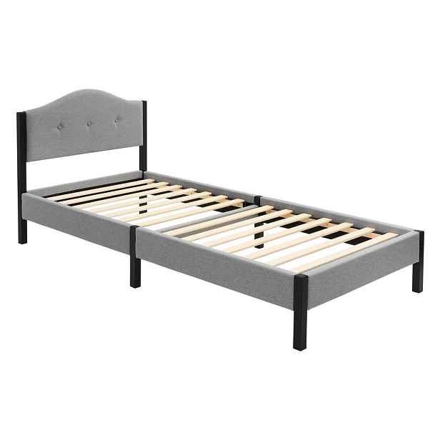ML-DESIGN ČALOUNĚNÁ postel 90x200 cm, šedá, s roštem a lněným potahem